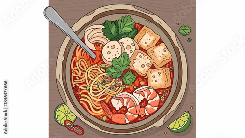 Delicious Ramen Noodle Soup with Toppings.