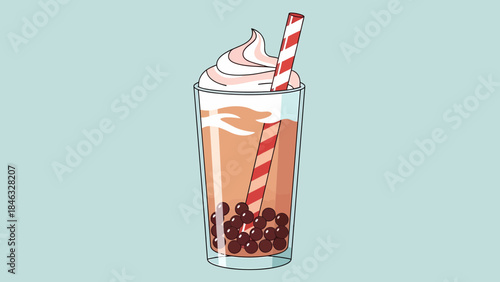 Glass of Strawberry Milkshake with Straw.