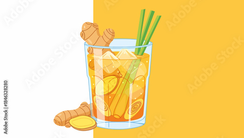 Glass of Turmeric Lemonade with Fresh Ginger.