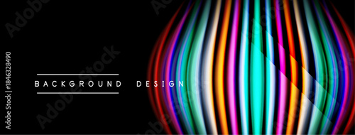 Abstract vibrant lines create dynamic visual effect. Black background emphasizes colorful, curved design elements. Modern aesthetic.