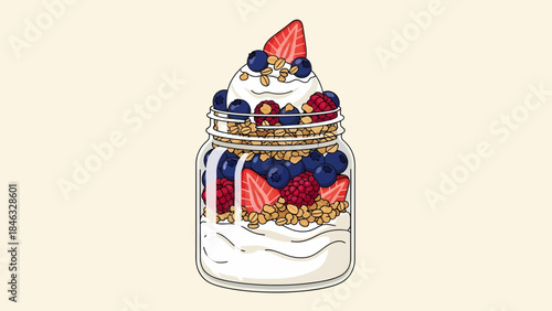 Mason Jar with Yogurt and Berries.