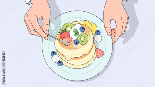 Pancakes with Fresh Fruit and Berries.