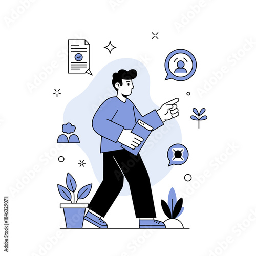 Male young asian professional exploring job opportunities illustrated concept