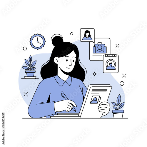 Young caucasian female studying remotely with online communication tools