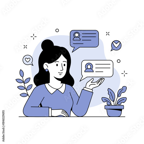 Asian female young adult engaging in social media activity with thoughtful expression