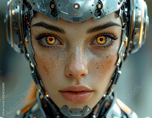 Wallpaper Mural Close-up of a human-like cyborg with bright orange eyes Torontodigital.ca