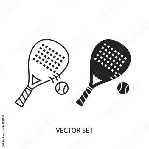 Padel Racket and Ball Vector Set for Sports and Recreation.