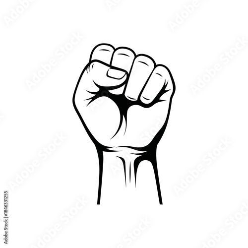 Raised Fist Symbol of Solidarity and Resistance in Black and White.