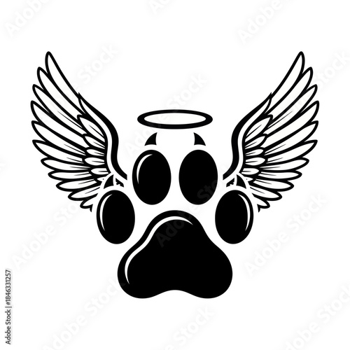 Paw Print with Angel Wings and Halo Memorial Design.