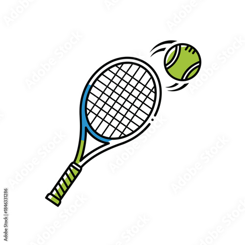 Tennis Racket and Ball Illustration with Motion Lines.