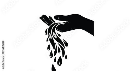 Black silhouette of a cupped hand pouring dark liquid, symbolizing loss or purity.