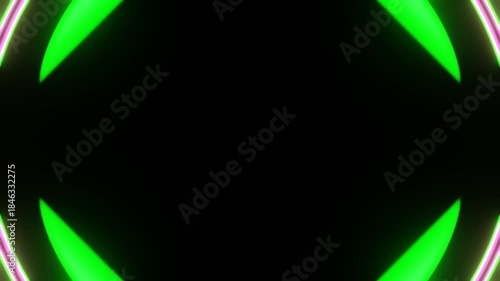 Bright glowing neon symmetry, colorful illuminated shapes with reflective symmetry, radiant neon shapes with vibrant hues and symmetrical reflections highlighting colorful brilliance