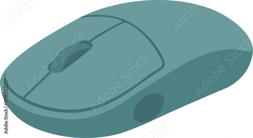 Wireless computer mouse in teal green. Flat vector isometric icon for technology, office work, and computer hardware concepts.