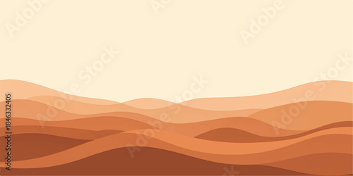Vector illustration of desert sand dunes with waves under the sun