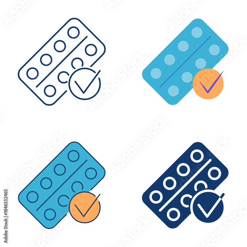 Medicine quality control icon set