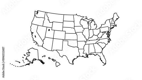 Outline map of the united states showing all fifty states including alaska and hawaii