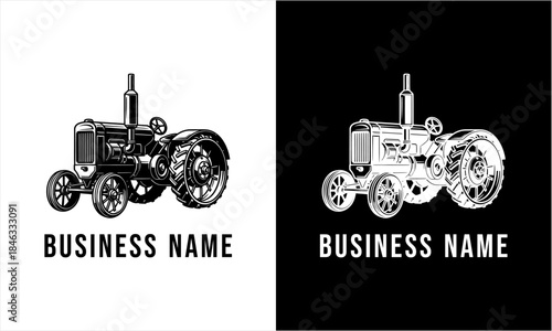 Vintage Tractor Logo Design for Agricultural Business.