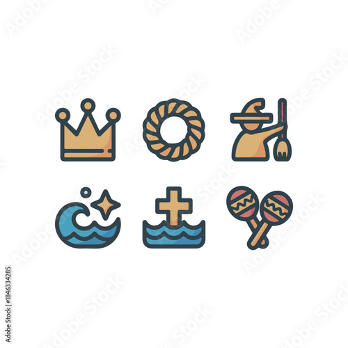 Minimalist Duo-Tone Icons – January 6 Festivities: Befana, Reyes & Traditions