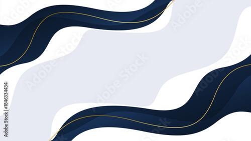 Minimalist navy blue and white wave background with gold line, modern luxury wallpaper, suitable for templates, sale banners, business ads, events, websites, and pages