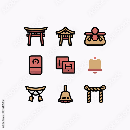 Safari Duo-Tone Icon Set – Japan Hatsumode: Shrines & Ema Plaques