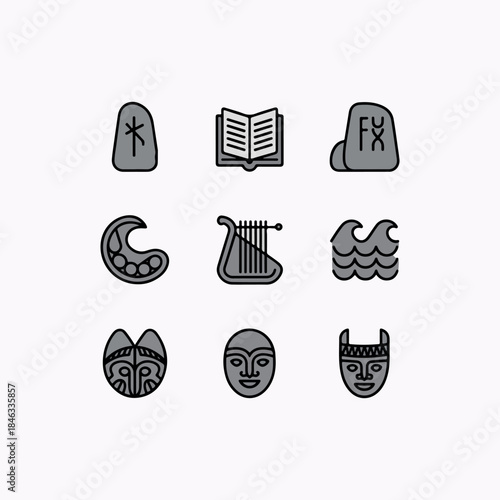 Nordic Myth & Runes Safari-Style Duo-Tone Icon Pack for Kalevala Day