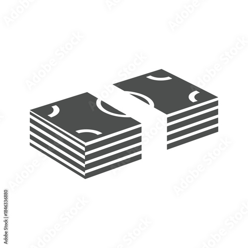 Stack of banknotes torn in half