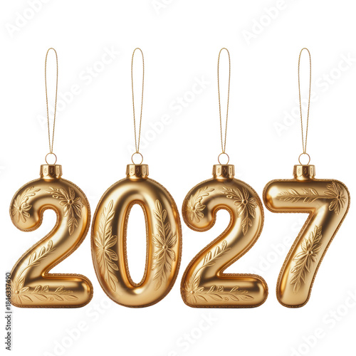 Luxury Golden 2027 Christmas Number Ornaments Isolated on Black Background