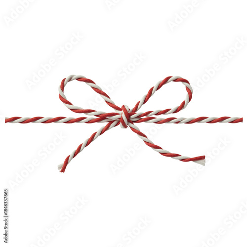Red and White Twisted Rope Bow Divider Isolated on Black Background