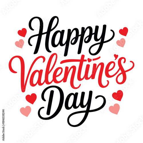 Elegant Happy Valentine’s Day hand lettering with hearts calligraphy