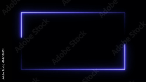 Schilderij op canvas Blue neon glowing incomplete rectangular frame with a gap on a dark Generate title without using the word Title: before it