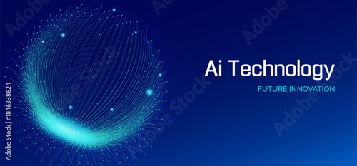 AI technology future innovation abstract vector background. Creative blue banner for artificial intelligence presentation, conference, summit