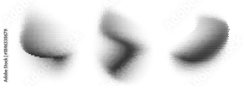 Halftone dotted gradient liquid fluid spots set. Isolated vector textured abstract retro liquid shape design elements