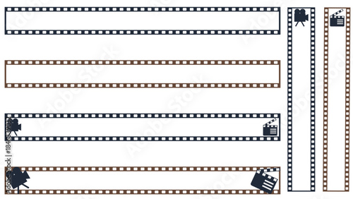 映画のネガフィルム風のカメラやカチンコのアイコン付テロップベースセット