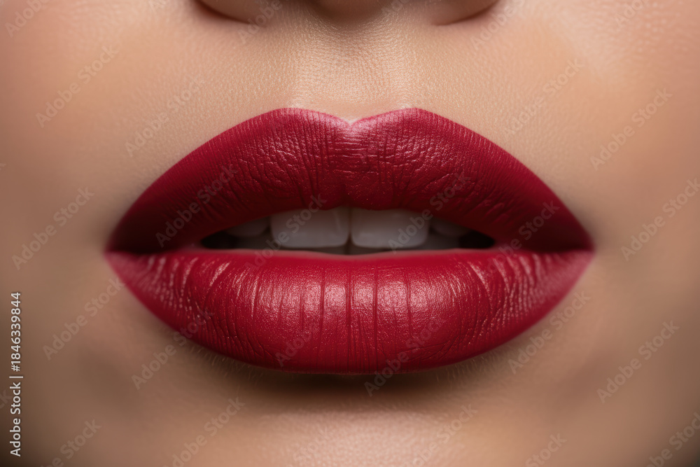 Obraz premium Close up of a womans lips wearing red lipstick