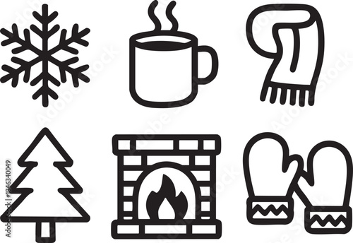 Winter Icons Set Cozy Christmas and Holiday Line Symbols Collection