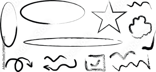 Various black silhouette shapes on a white background silhouette