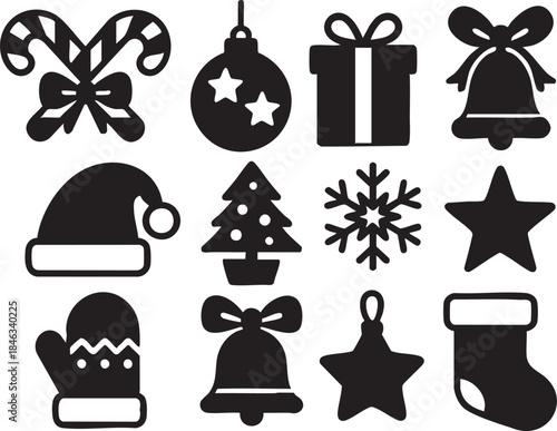Christmas icons black flat design holiday icon pack collection