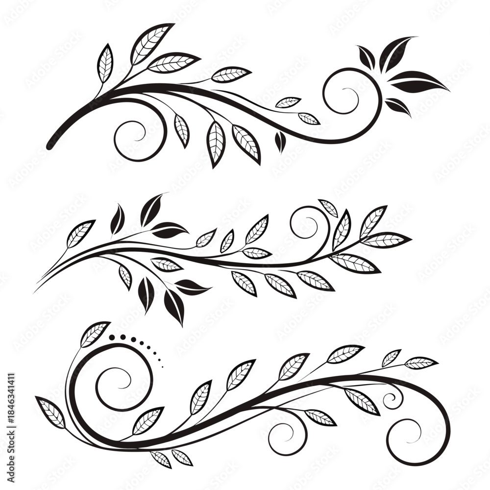 Fototapeta premium Abstract floral design elements with decorative flowers and elegant swirling patterns in a vintage vector style