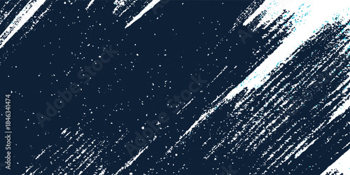 Dark blue abstract texture with white textured strokes and scattered dots representing a cosmic or