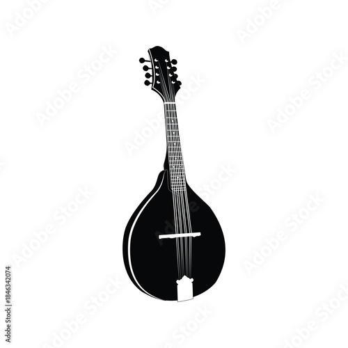 Mandolin music instrument black silhouette on white background