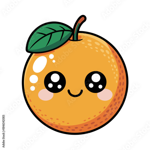 A cute cartoon orange with large, sparkling eyes and a cheerful smile