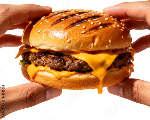 치즈버거를손으로잡는순간