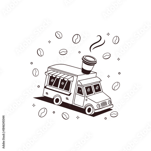 Coffee Truck Illustration with Beans and Steam
