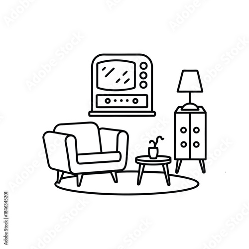 Cozy Living Room Interior with Armchair and Television