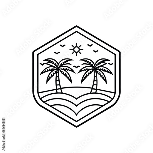 Tropical Beach Scene with Palm Trees and Sun