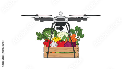 Agricultural Drone Carrying Fresh Produce Box Vector