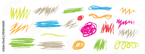 Hand drawn colorful curved lines and wavy brushstrokes. Calligraphy smears, wide shapes with rough edges. scribble and stroke textures symbol. vector illustration.