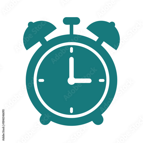 Teal alarm clock icon on white background