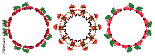 Christmas tree decorations. Round frame. Template for your creativity
