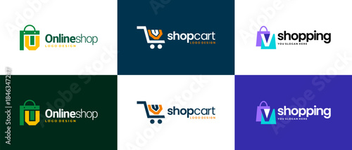 shop logo design vector template. shopping logo design collection
